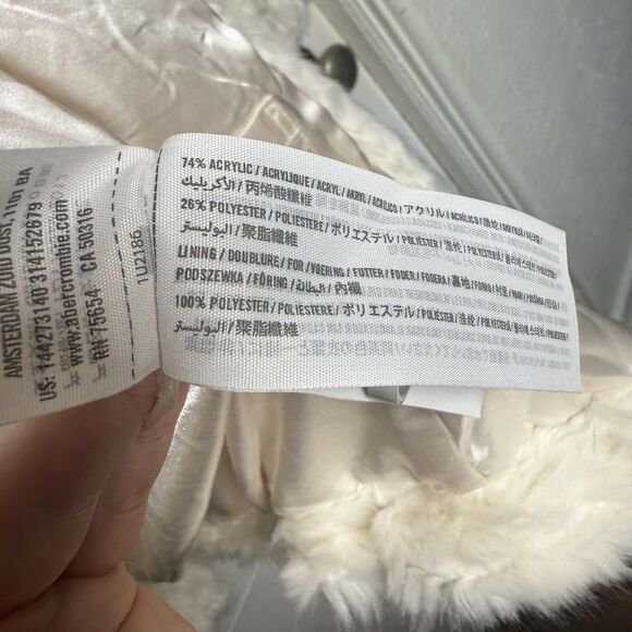 Abercrombie & Fitch Women’s White Faux Fur Coat Size Medium Longline Jacket - Picture 8 of 9